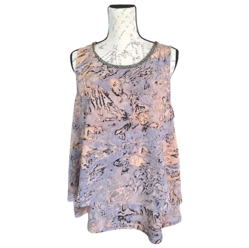 Juicy Couture Lavender Gray Bead Embellished Sleeveless Blouse XL - Picture 1 of 7